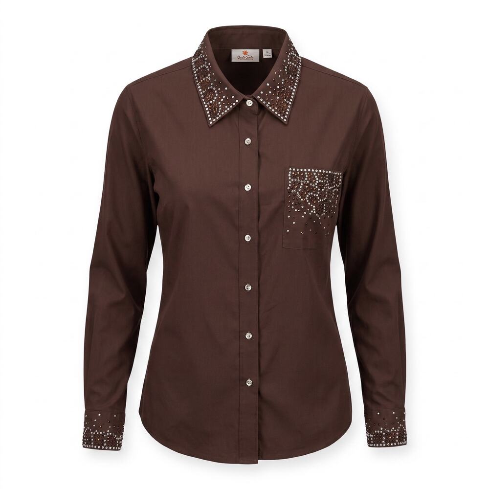 Vintage Y2K Quacker Factory XL Brown Rhinestone Bling Western Button Shirt